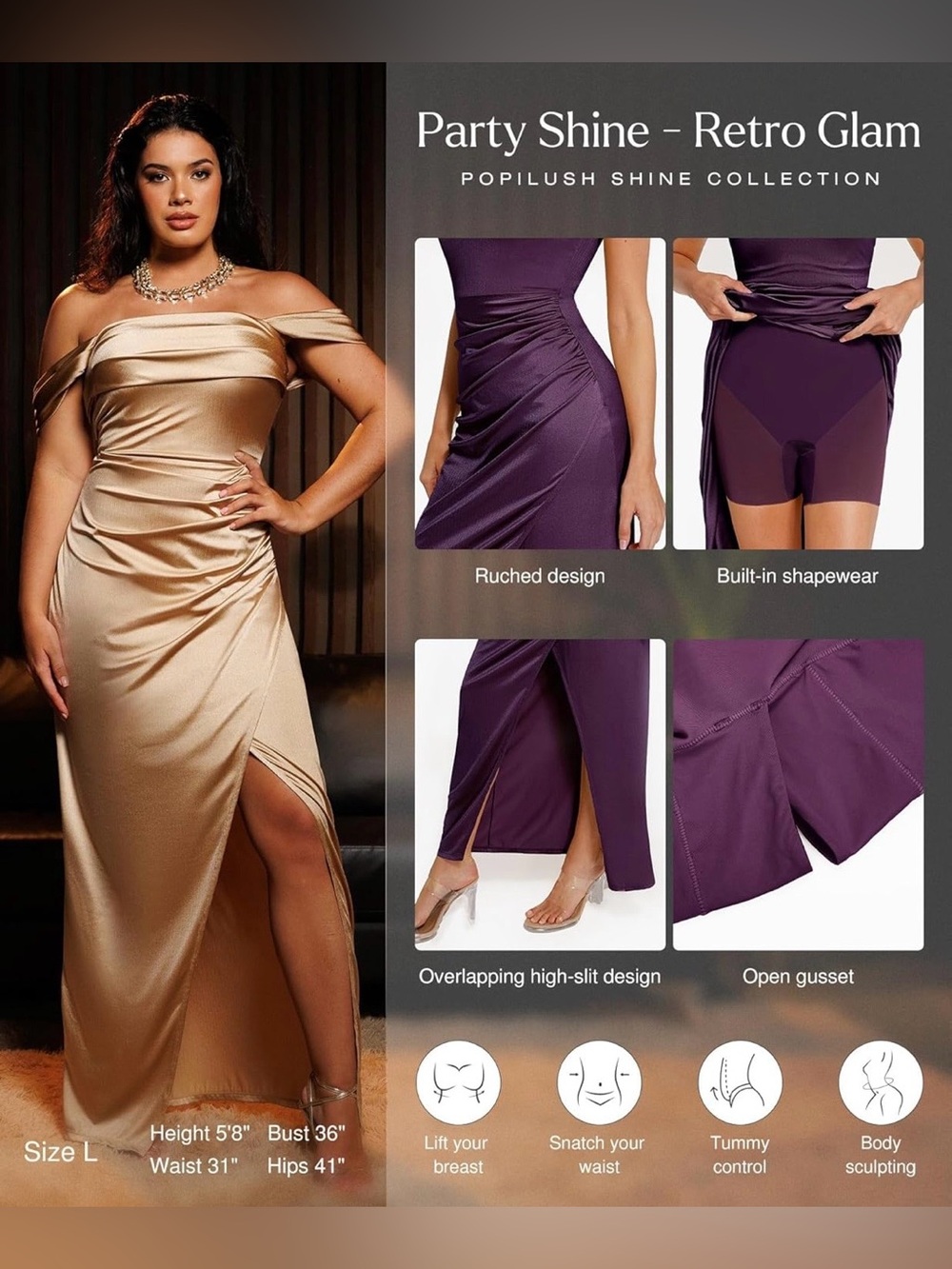 Popilush Shapewear Dress Womens Multi Wear Dresses Off The Shoulder Maxi Dress - Picture 5 of 9